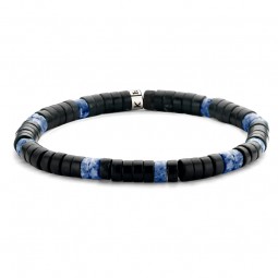 Armband Achat schwarz/dunkelblau 6mm breit Edelstahl