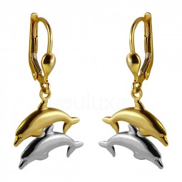 Delpfin Ohrhänger aus 585 Gold bicolor