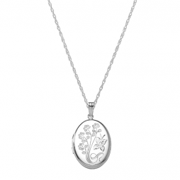 Damen-Anhänger mit Kette 925 Sterling Silber aufklappbar Medaillon mit Blumen