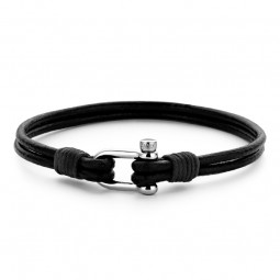 Frank 1967 Schäkel Armband Leder schwarz Edelstahl