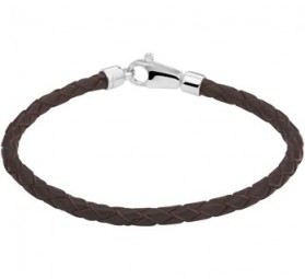 925 Silber Armband Herren Damen - Leder Armband braun mit Karabiner verschluss