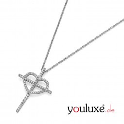 Anhänger Kreuz Herz mit Zirkonias aus 925 Silber