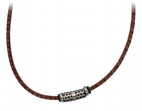 Herren Kette Leder braun geflochten mit Edelstahl-Beads