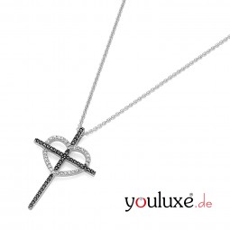 Anhänger Kreuz Herz mit Zirkonias aus 925 Silber