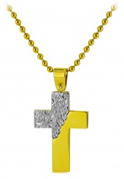 Gold Kreuz Anhänger aus 585 Gelbgold, Weißgold