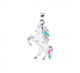 Kinder bunter Einhorn Anhänger mit Emaille 925 Silber rhodiniert