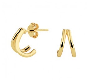 Halbcreolen Ohrringe Creolen 2-reihig, 925 Silber Gelbgold vergoldet