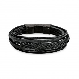 Oliver Schmuck Herren Armband Lederarmband mit Edelstahl/schwarz 9038244