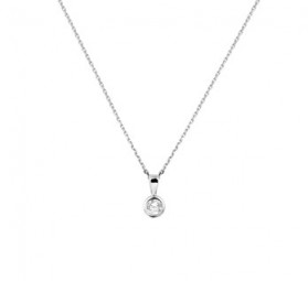 Damen Kette 925 Silber Solitär Anhänger rund Halskette - Silberkette 45 cm