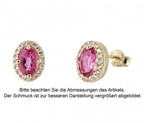 Ohrstecker 585 Gold Ohrringe Oval, Zirkonia/Synthetische Turmalin