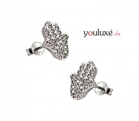 Gold Hand der Fatima Ohrstecker Weißgold 585 mit Zirkonia