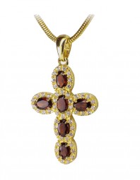 Anhänger Kreuz Granat rot 585 Gelbgold Kettenanhänger