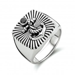 Herren Siegelring Anker 925 Silber 1 Zirkonia