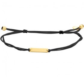 Armband schwarz mit eckigem Gravurplättchen in 585 Gold
