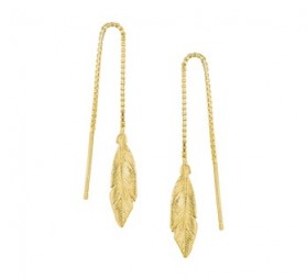 Damen Ohrhänger Feder 925 Silber Gelbgold plattiert