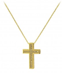 Echt Gold Damen Zirkonia Kreuz mit Kette Gelbgold Anhänger Goldanhänger