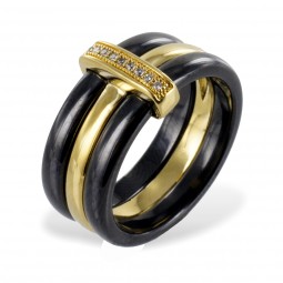 Ring Keramik schwarz mit 9 Zirkonia Silber 925 vergoldet