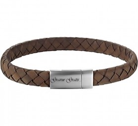 Herren-Armband Edelstahl, Leder, Braun 21 cm