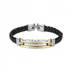 Herren Armband bicolor mit Schwarzes Lederarmband geflochten 316 ES