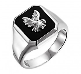 Herren-Siegelring mit schwarzes Onyx Plättchen mit einem silbernen Adler.