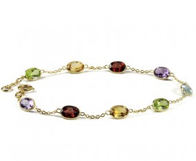Armband 585 Gold mit echt Peridot, Gold, Citrin, Granat, Amethyst, Topas blau
