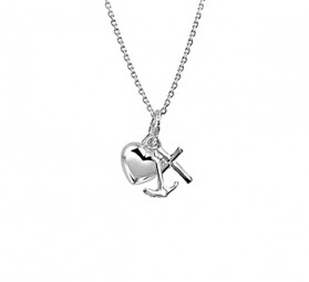 Anhänger mit Kette aus 925 Silber rhodiniert Glaube Liebe Hoffnung Kreuz, Herz, Anker