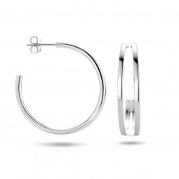 Creolen Ohrringe Halbcreolen 34mm Ohrschmuck rund 925 Silber rhodiniert