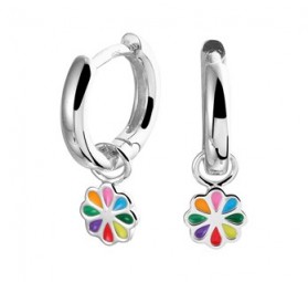 Kinder Creolen Blume 925 Sterling Silber Emaille