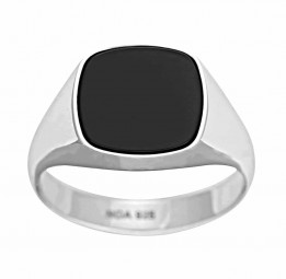 Herrenring mit schwarzem stein onyx 925 Silber rhodiniert