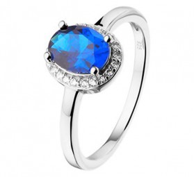 Ring Damenring synthetische Saphir blau oval Zirkonia weiß 925 Silber