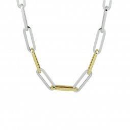 Damen Kette Collier Paperclip 925 Silber und echt 585 Gold