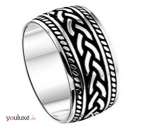 Herrenring 925 Silber oxidiert breit massiv Struktur