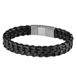 Echt Leder Herren Armband geflochten schwarz Edelstahl
