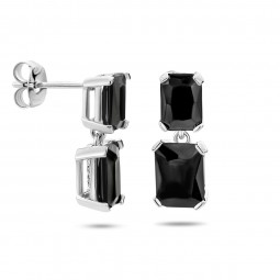 Silber Ohrstecker Lang schwarzes Zirkonia eckig 925 Sterlingsilber