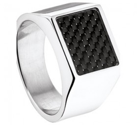 Herren Ring - 316 Edelstahl - Siegelring mit Carbon
