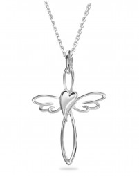 Kreuz Herz und Flügel Anhänger 925 Sterlingsilber rhodiniert