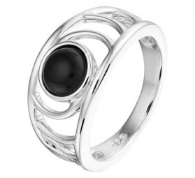 Damen Ring Onyx Edelstein 925 Silber rhodiniert schwarz rund