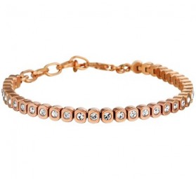 Tennis Armband für Damen, Edelstahlarmband rosévergoldet Strass Weiss