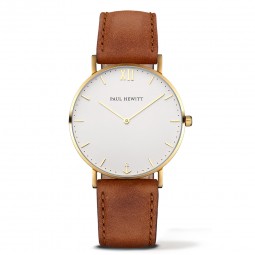 PAUL HEWITT PH-SA-G-SM-W-1S Sailor Line White Sand IP Gold Lederarmband Braun