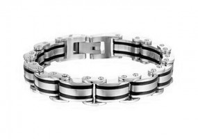 Edelstahl Herren Glieder Armband Silber Schwarz 22cm