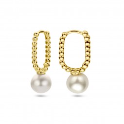 Damen Creolen Perle Ohrringe 925 Silber Goldplattiert