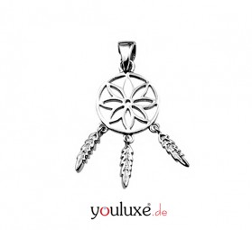 Traumfänger - Anhänger - Spinnennetz Federn aus 925 Silber rhodiniert
