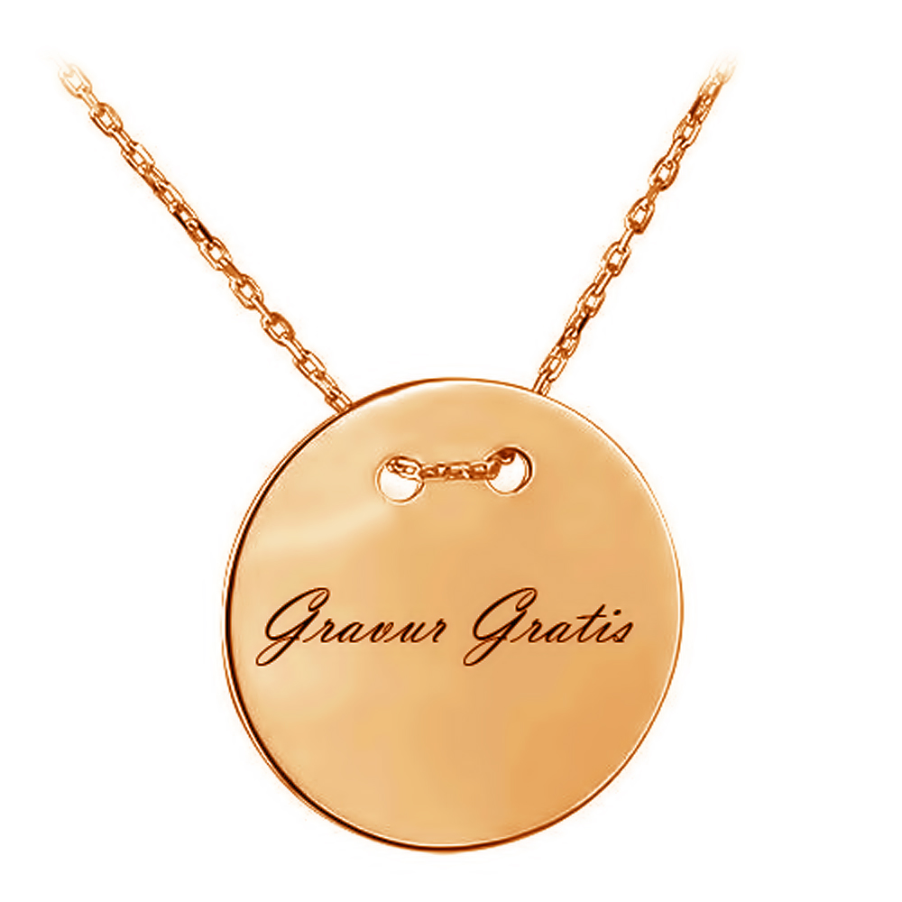585er Gold Collierkette Mit Gravurplatte Rund Platte Gold Kette Anhän
