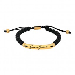 Stretch Gravurarmband mit Onyx 316 Edelstahl vergoldet