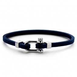 Frank 1967 Armband Leder blau Edelstahl mit Schäkel-Verschluss aus Metall