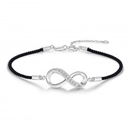 Textilarmband schwarz mit Infinity-Element & Zirkonia Silber 925/000 rhodiniert