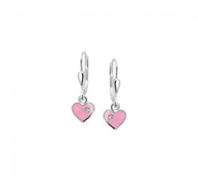Herz Ohrhänger Brisur pink mit Strass Steinen 925 Silber
