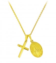 Anhänger Maria+Kreuz mit Kette 585/14 Karat GOLD Madonna Immaculata Milagrosa