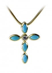 Kreuz Anhänger 585 Gold in Türkis & Zirkonia