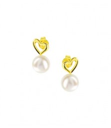 Damen-Ohrstecker 14 Karat (585) Gelbgold Herzen mit Zuchtperle